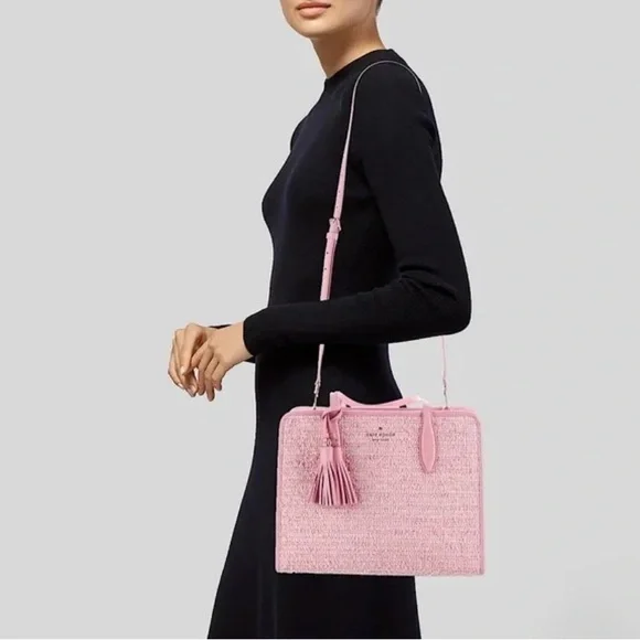 Kate Spade Pink Rowe Summer Tweed Medium Top Zip Satchel - Picture 16 of 17